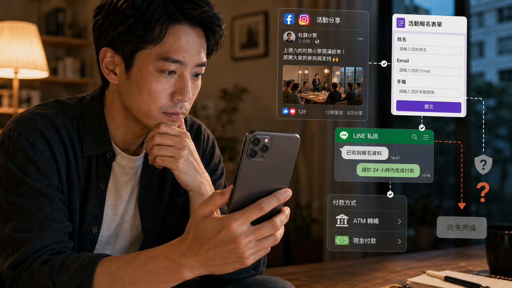 參加者對活動有興趣，卻在社群貼文、Google 表單、LINE 私訊與分散付款流程中感到不安心